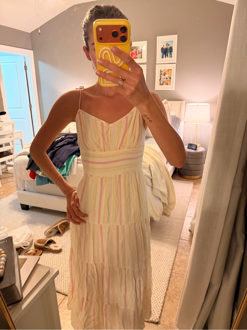 PAIGE Pastel Stripe Cream Midi Dress